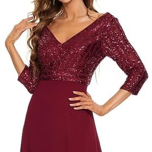 Burgundy Long Sleeve Sequin Evening Dress Size 12